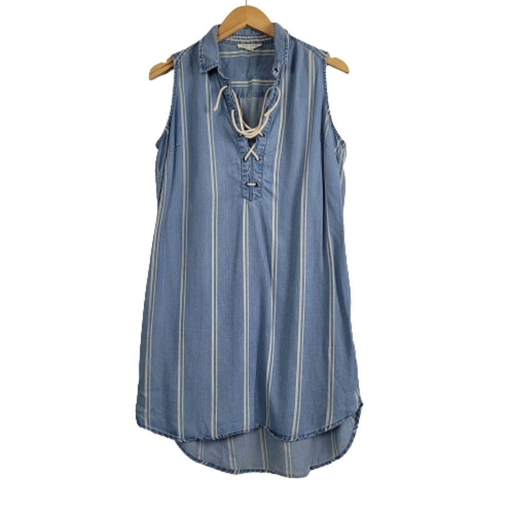 Beach lunch lounge stripped chambray sleeveless tunic